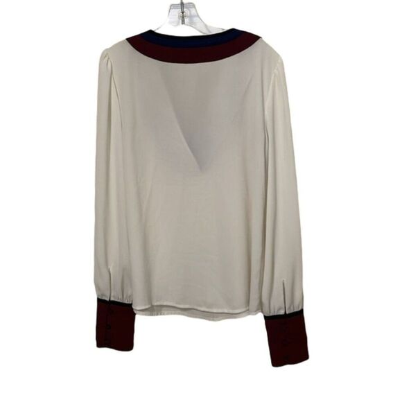 Express White Sheer Deep V Neck Blouse Womens Size Extra Small Maroon - Picture 4 of 10